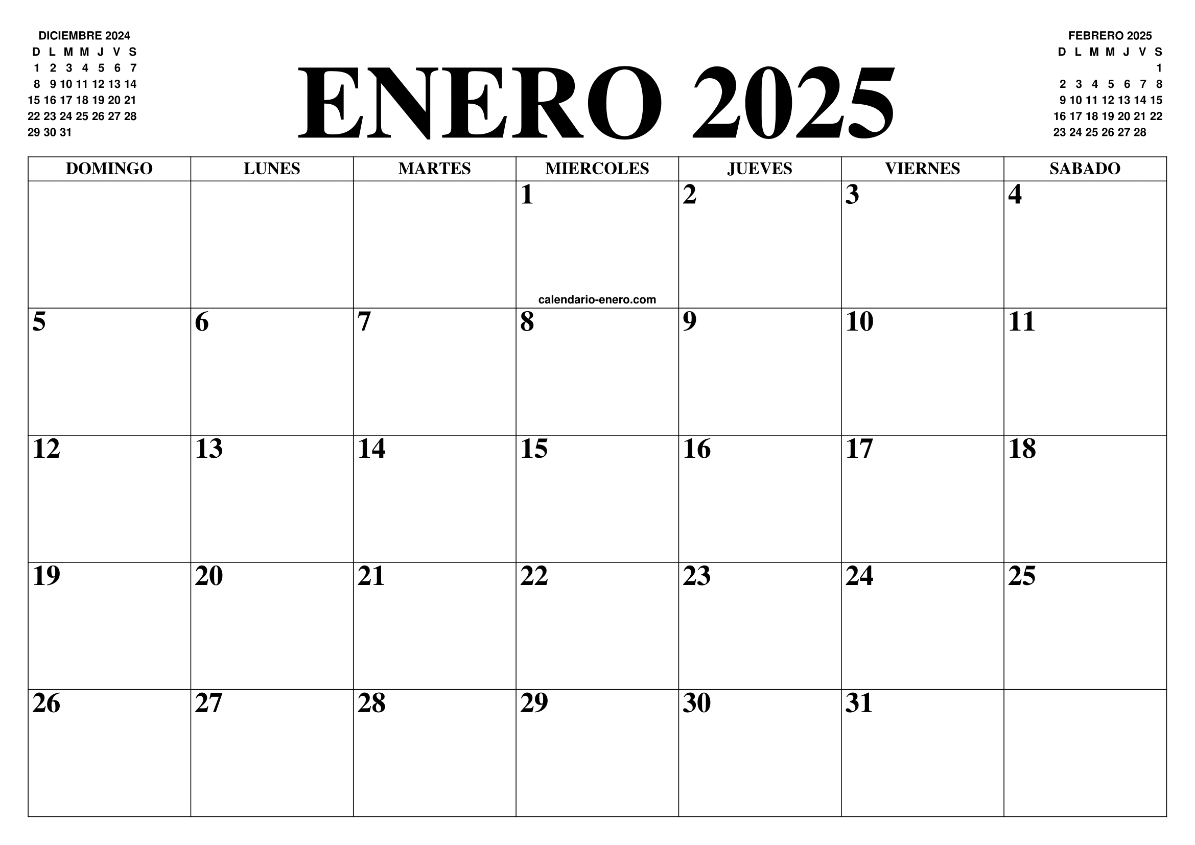 CALENDARIO ENERO 2025 EL CALENDARIO ENERO PARA IMPRIMIR GRATIS MES